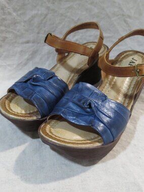JAFA Knotted Hand Burnished Leather Ankle Strap Platform Sandals SIZE 39 (US8.5)